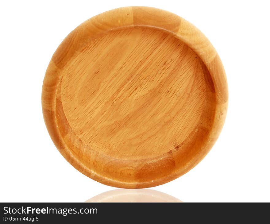 Empty wooden bow top view/Empty wooden bowl isolated on white background with reflection, top view. Empty wooden bow top view/Empty wooden bowl isolated on white background with reflection, top view