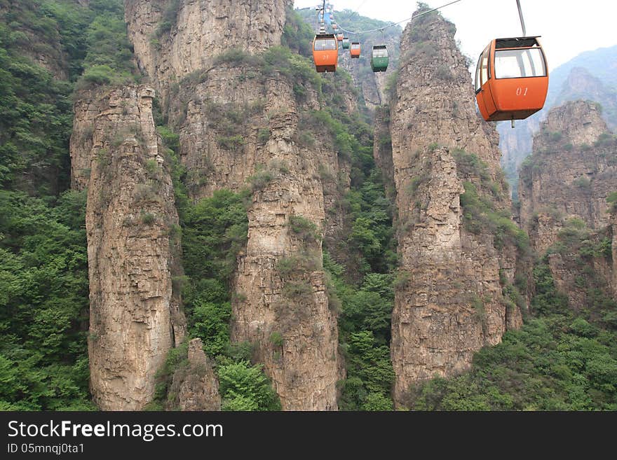 Cable car over high mountains