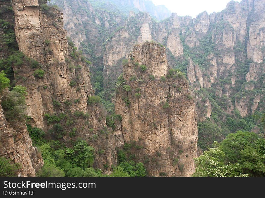 Foggy landscape in mountains