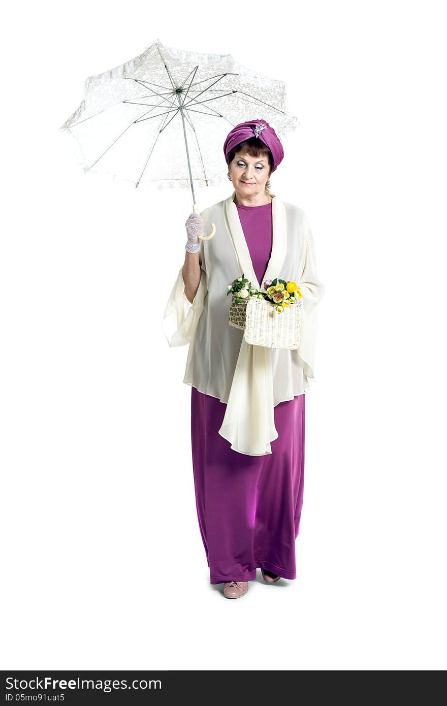 Woman with flowers holding umbrella