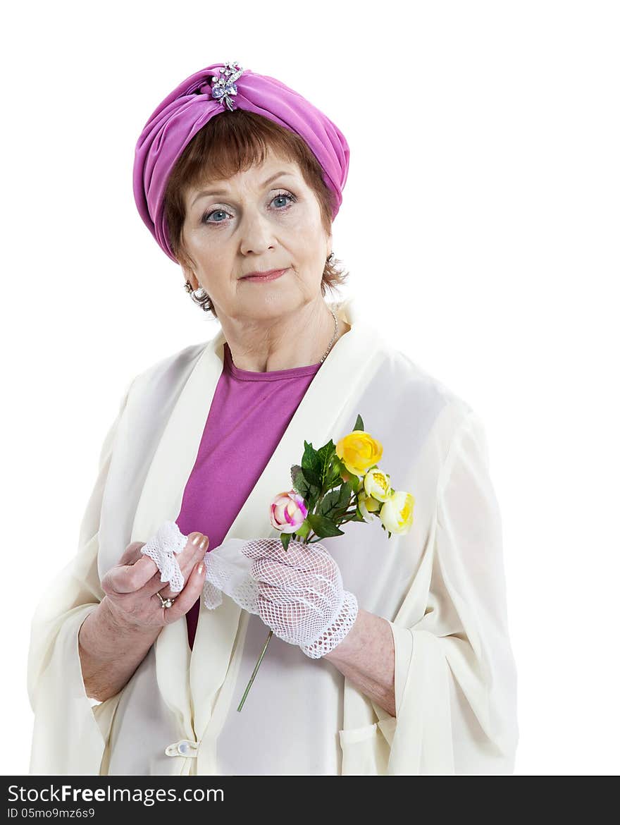 Woman with flowers holding umbrella