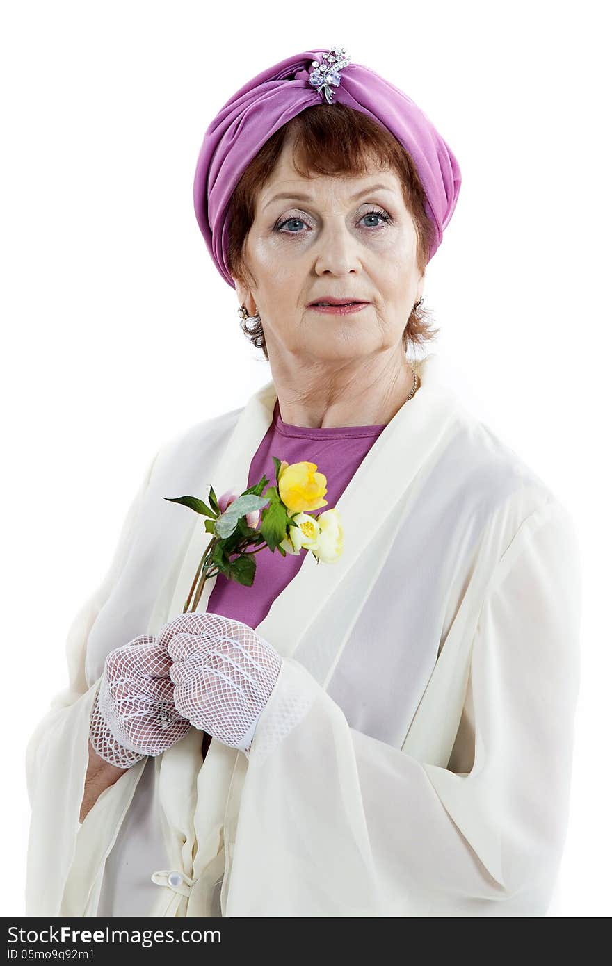 Woman with flowers holding umbrella