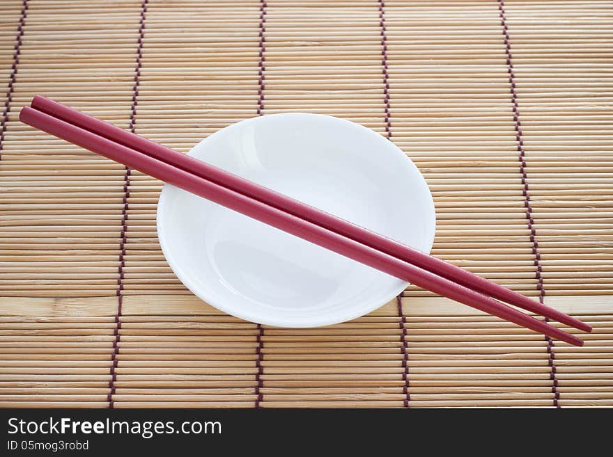 Chopsticks on a bowl.