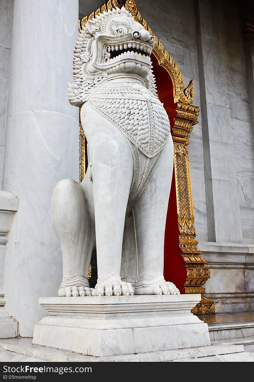 Lion marble statue in temple