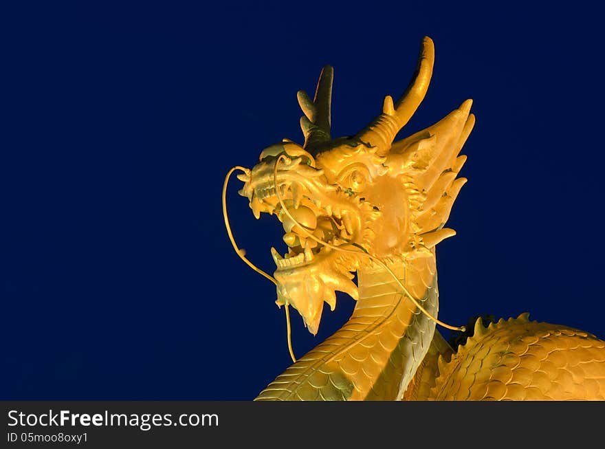 Golden dragon on blue background. Golden dragon on blue background