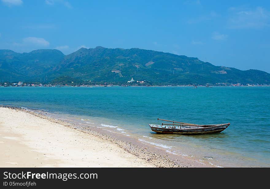 Boat On The Shore Of Tropical Island. Vietnam.