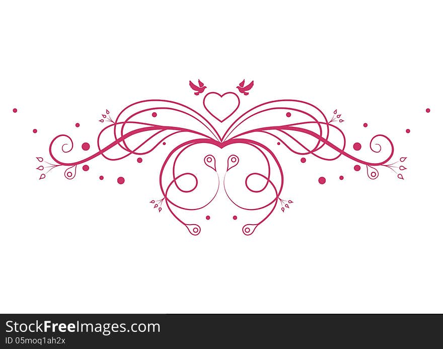 Ornamental tracery with heart and pigeons. Design element. Vector illustration. Ornamental tracery with heart and pigeons. Design element. Vector illustration