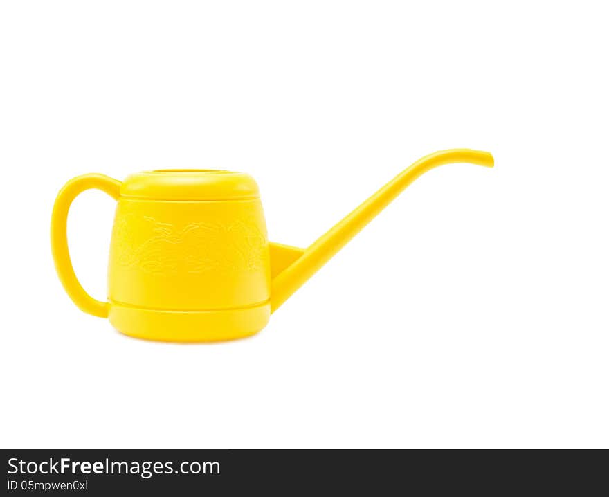 Yellow water can on white background.