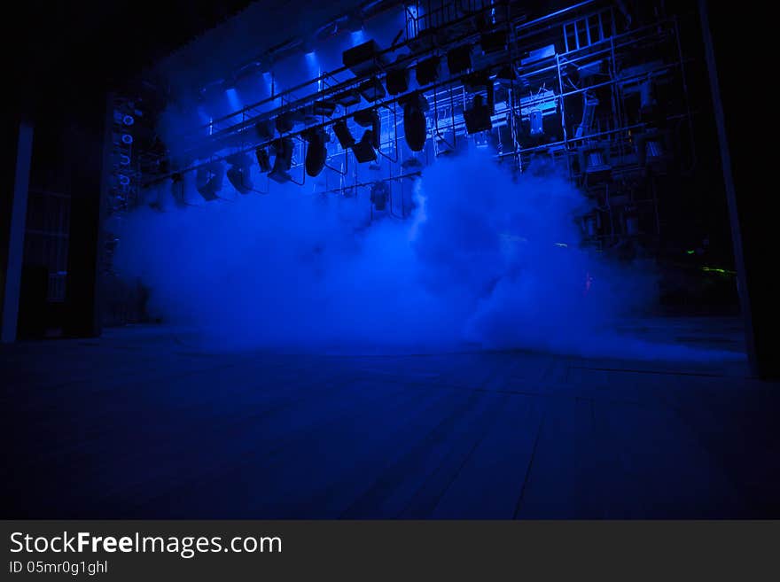 Stage lights on a console, smoke. Stage lights on a console, smoke