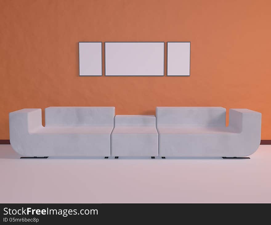 3d illustration of Couch in the White Room. 3d illustration of Couch in the White Room