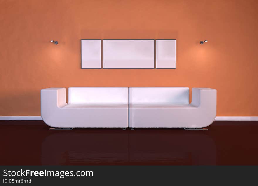 3d illustration of Couch in the White Room. 3d illustration of Couch in the White Room