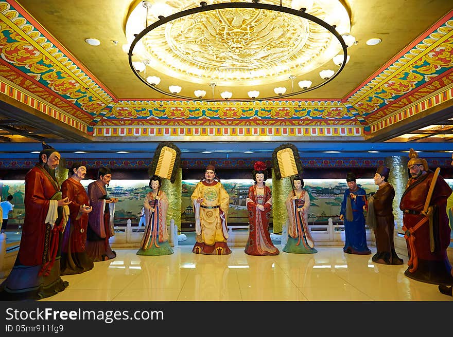 The photo taken in China's shanxi province Xian city Datang furong garden,Ziyun building scenic spot.The Datang emperor and concubine Yang meet with ministers. The photo taken in China's shanxi province Xian city Datang furong garden,Ziyun building scenic spot.The Datang emperor and concubine Yang meet with ministers.