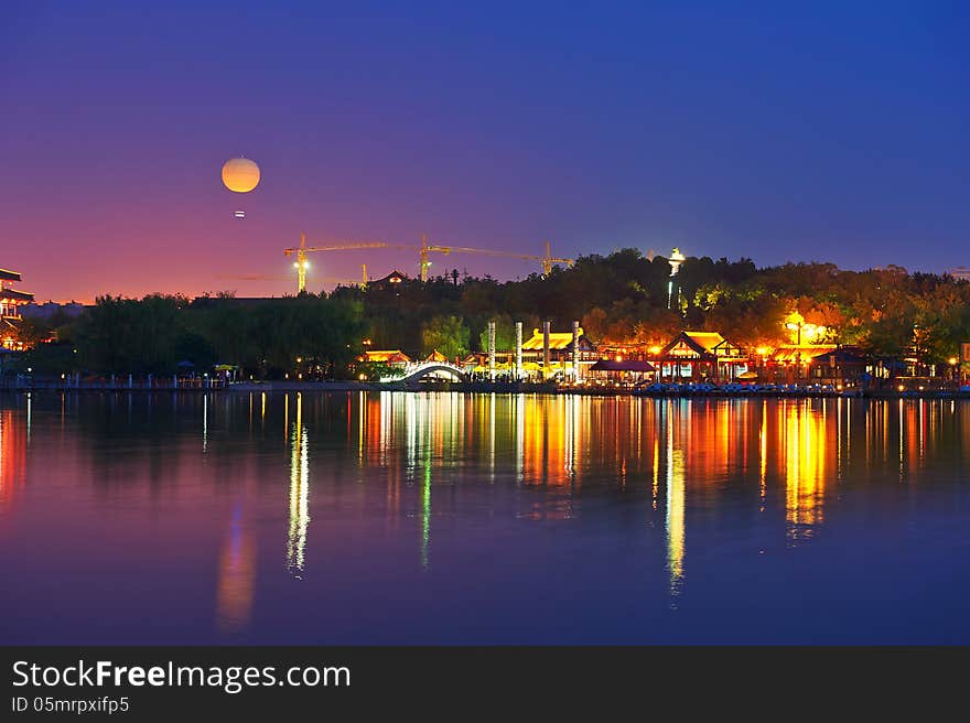 A landscape of lakes and mountains night xian