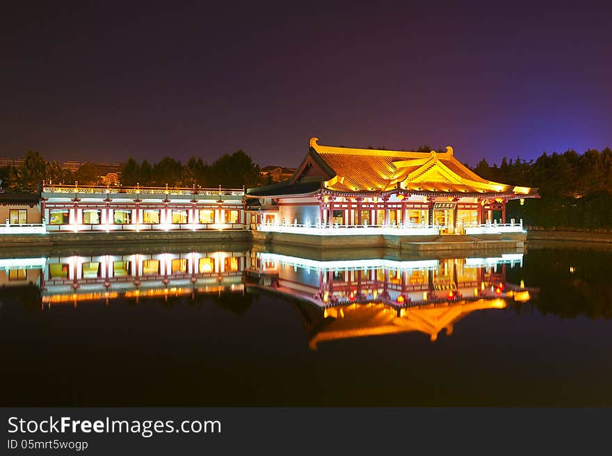 The inverted reflection in water night xian