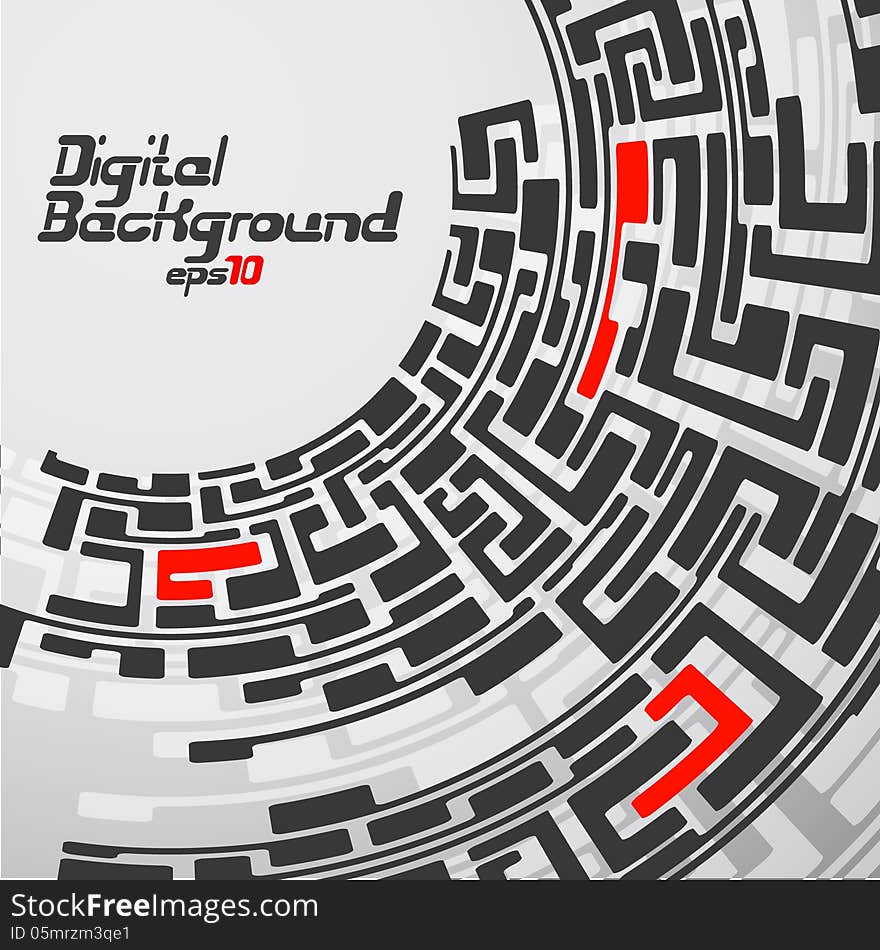 Abstract digital labyrinth pattern in gray and red colors. Abstract digital labyrinth pattern in gray and red colors