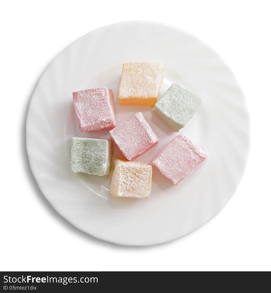 Plate with turkish delight, view from above. Plate with turkish delight, view from above