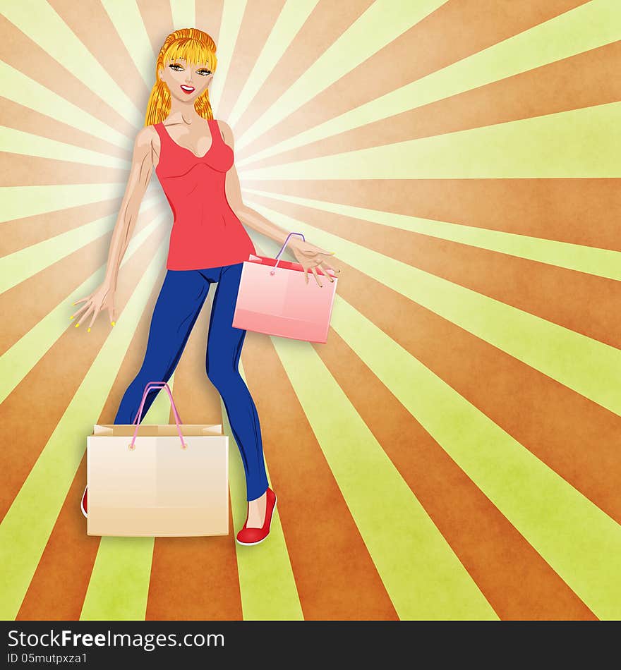 Blond Woman With Shopping Bags