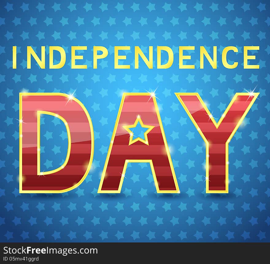 Red day sign with stripes and golden border on blue star background. Vector illustration symbol for Independence Day.
