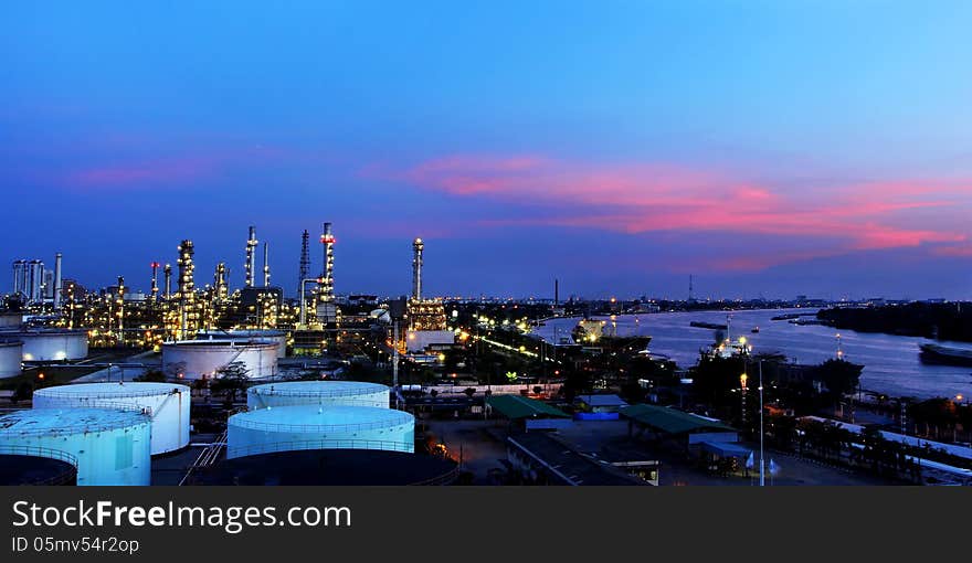 Oil refinery at twilight time