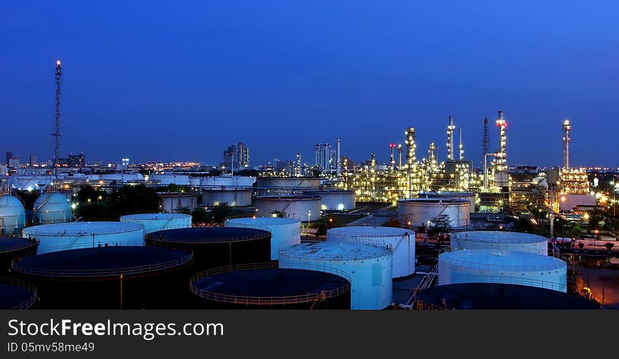 The Oil refinery at twilight in Bangkok, Thailand