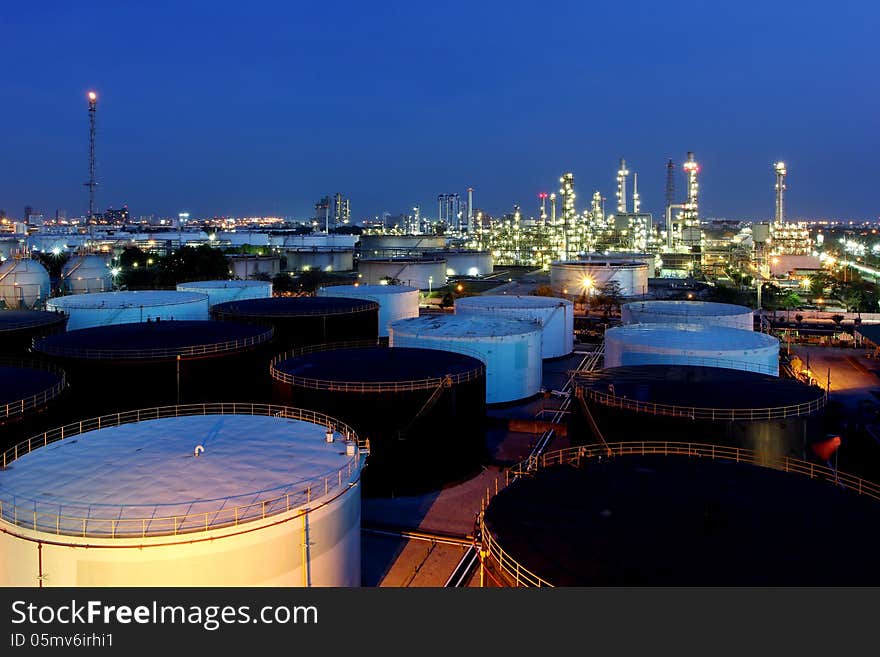 The Oil refinery at twilight in Bangkok, Thailand