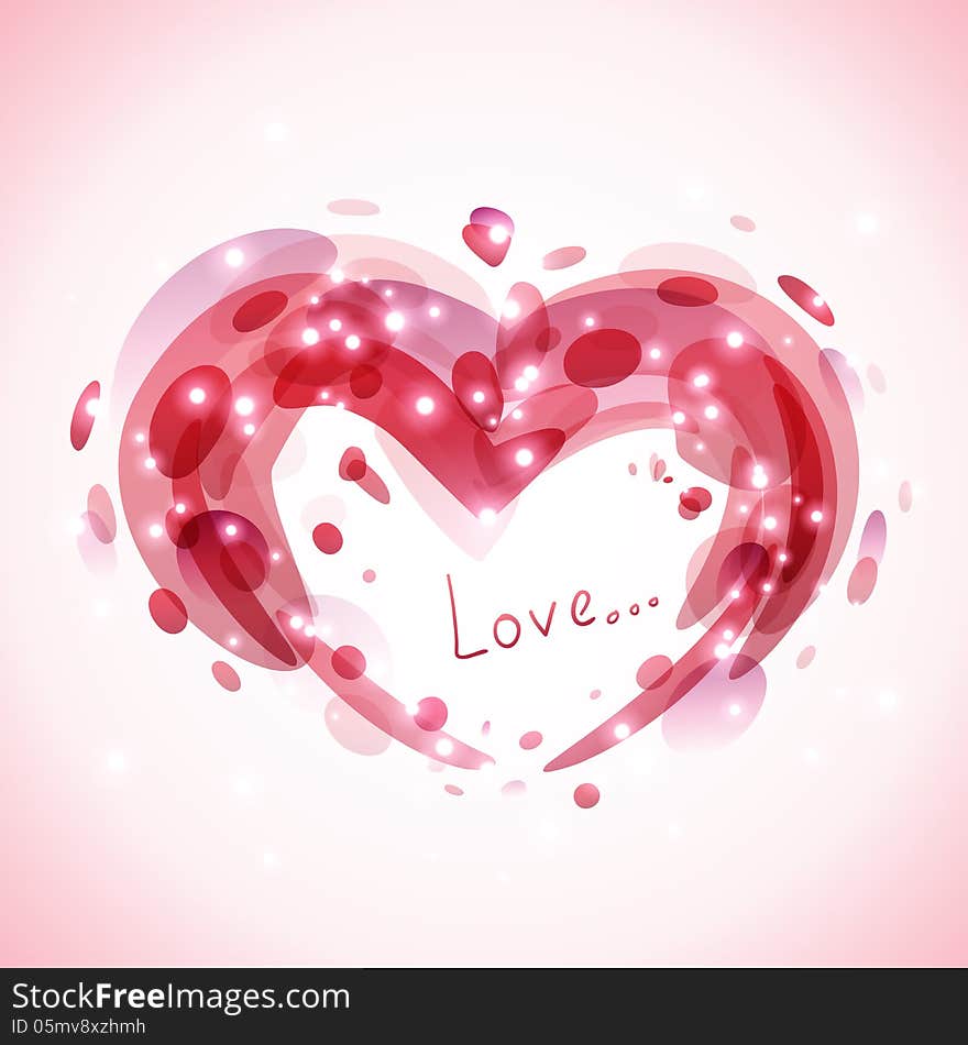 Abstract romantic background with heart and lights. Vector illustration for Valentine's day. Enchanting picture for your lovely design.