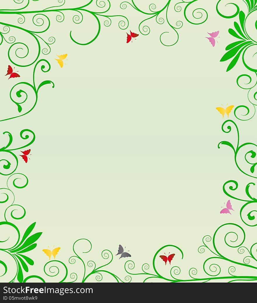 Background with green vegetation on the edges and