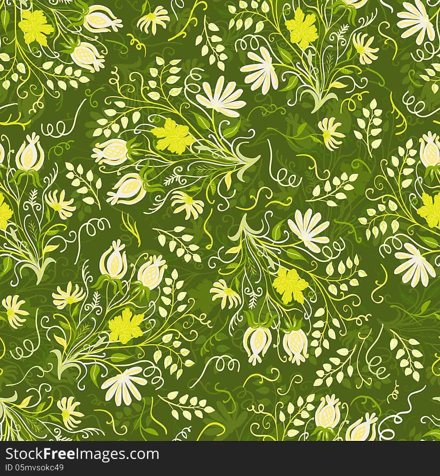 Romantic seamless pattern with leaves and flowers. Romantic seamless pattern with leaves and flowers