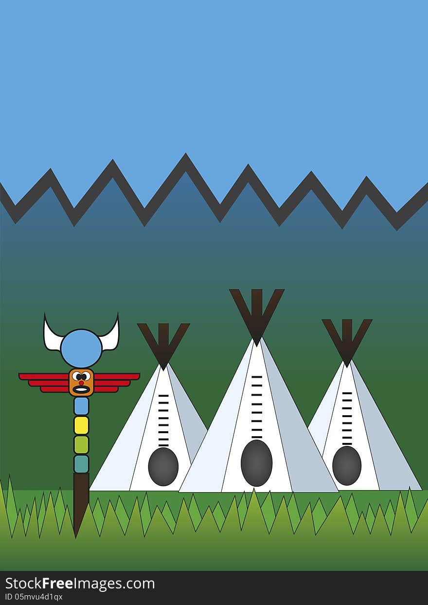 Indian tents in the woods. Illustration in eps10 format.