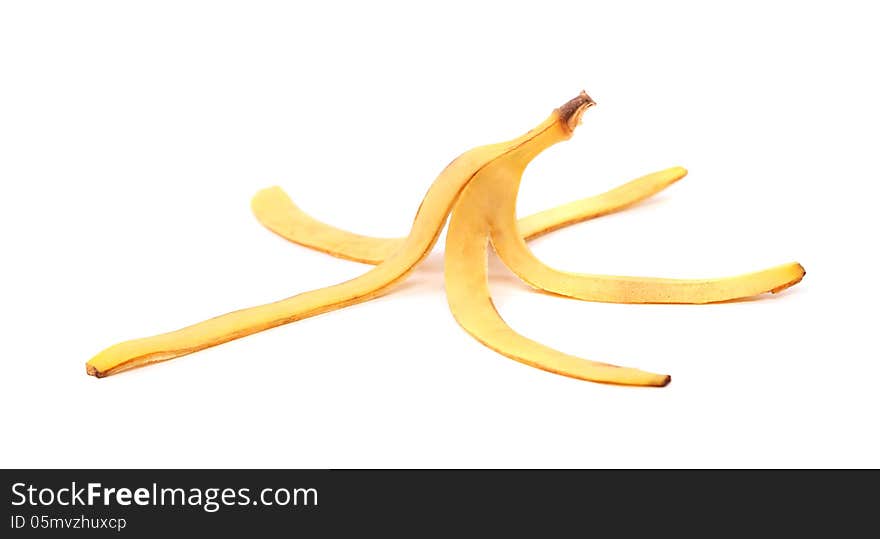 A banana skin close-up on the white background