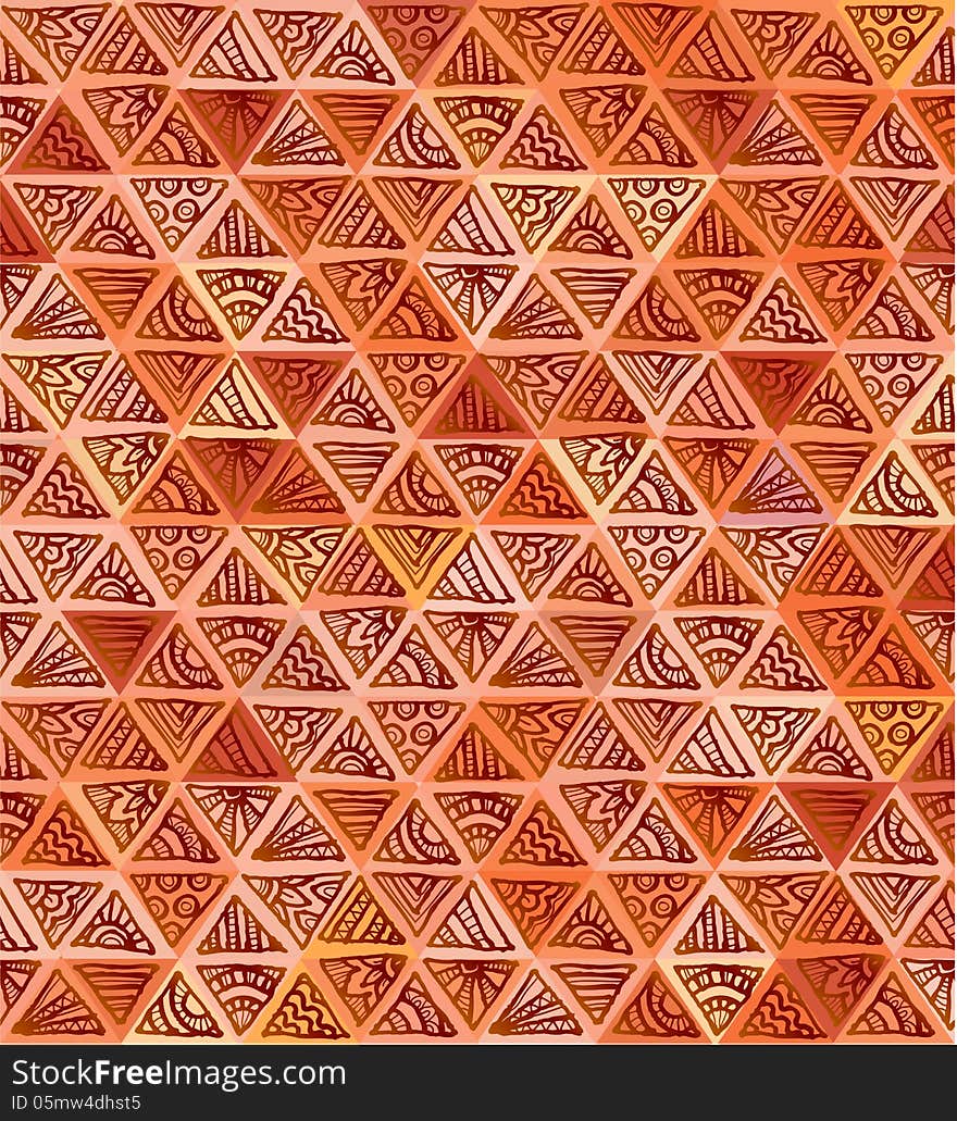 Ornate hand-drawn brown triangles vector seamless pattern. Ornate hand-drawn brown triangles vector seamless pattern