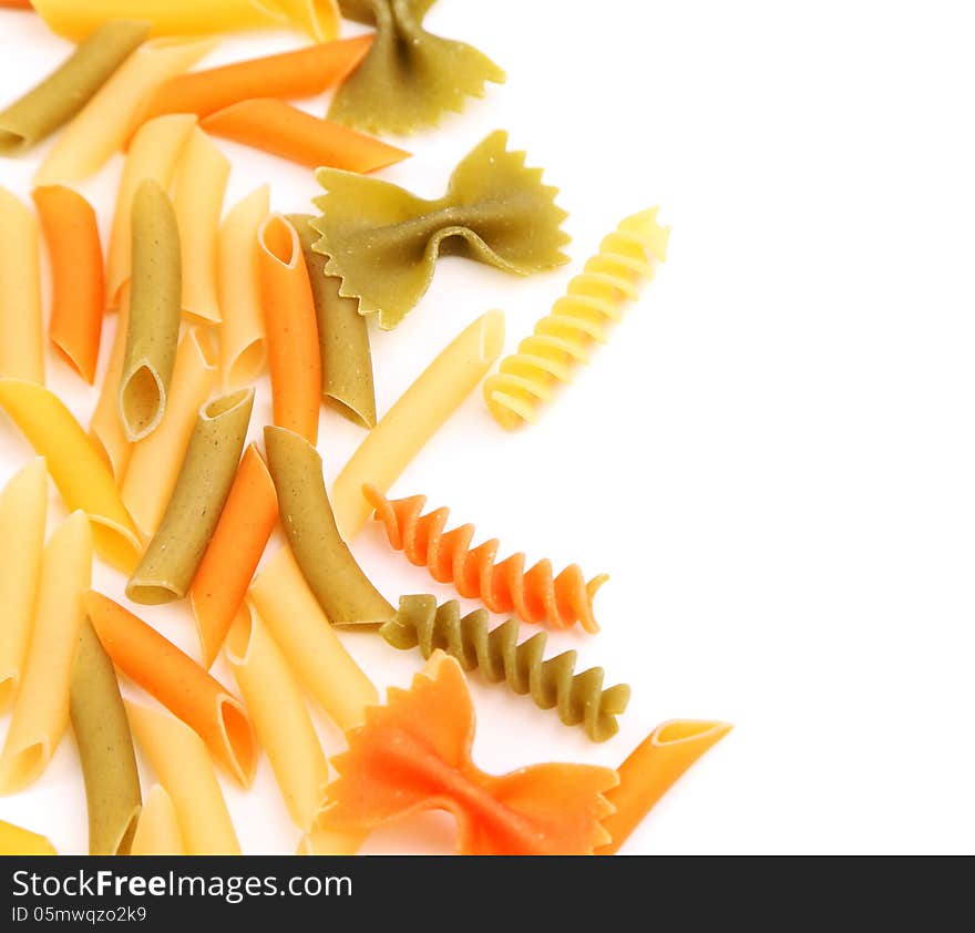 Different pasta in three colors close-up