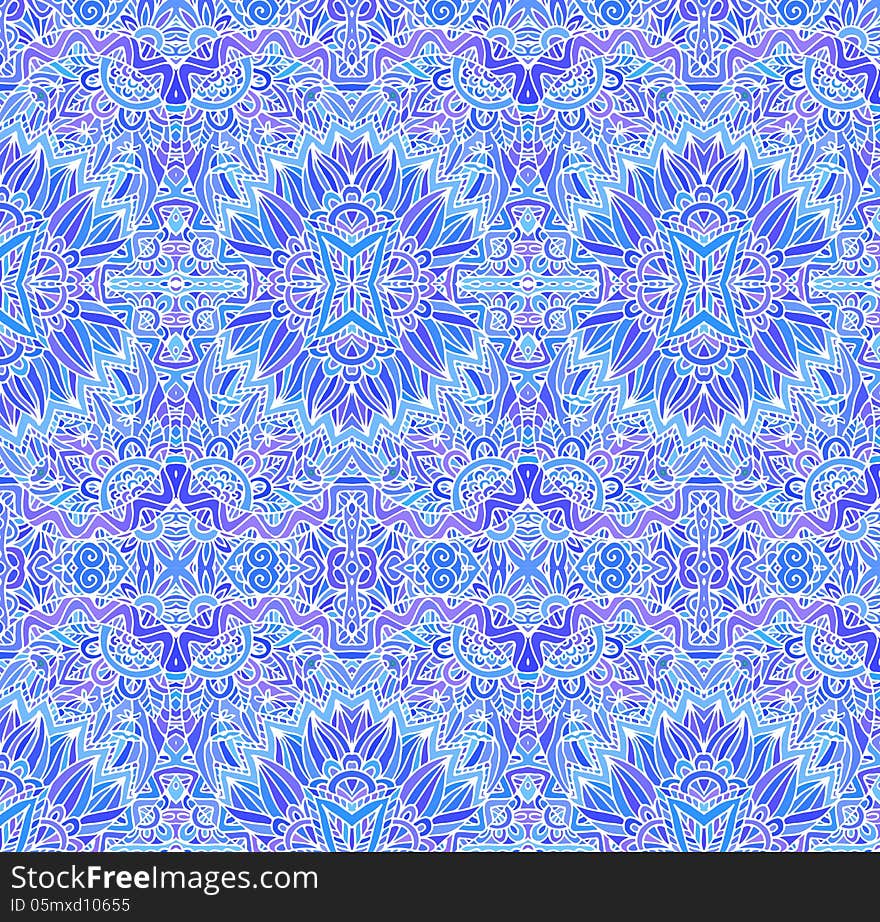 Blue Ornate Vector Seamless Pattern