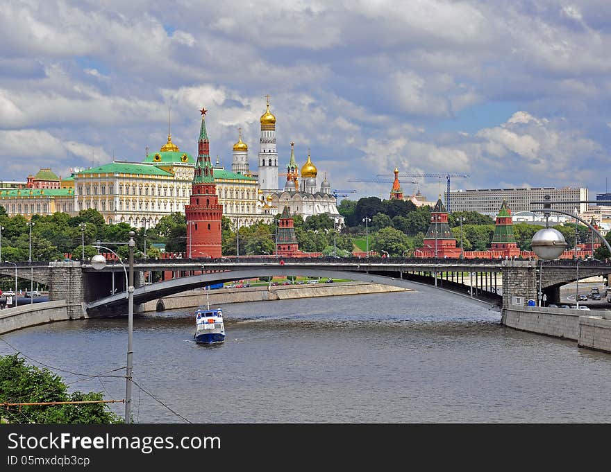 Moscow cityscape with Kremlin towers and churchs