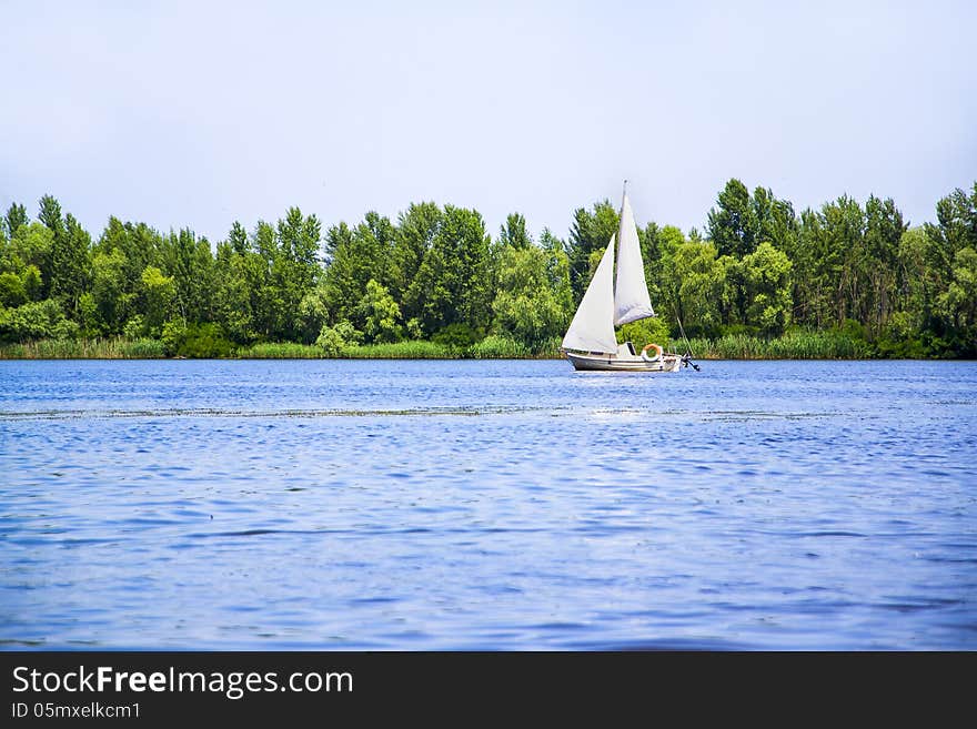 Sail boat on Dniper river