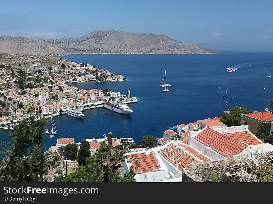 Aerial view of the city of Simi. Greece, Rhodes island. Aerial view of the city of Simi. Greece, Rhodes island