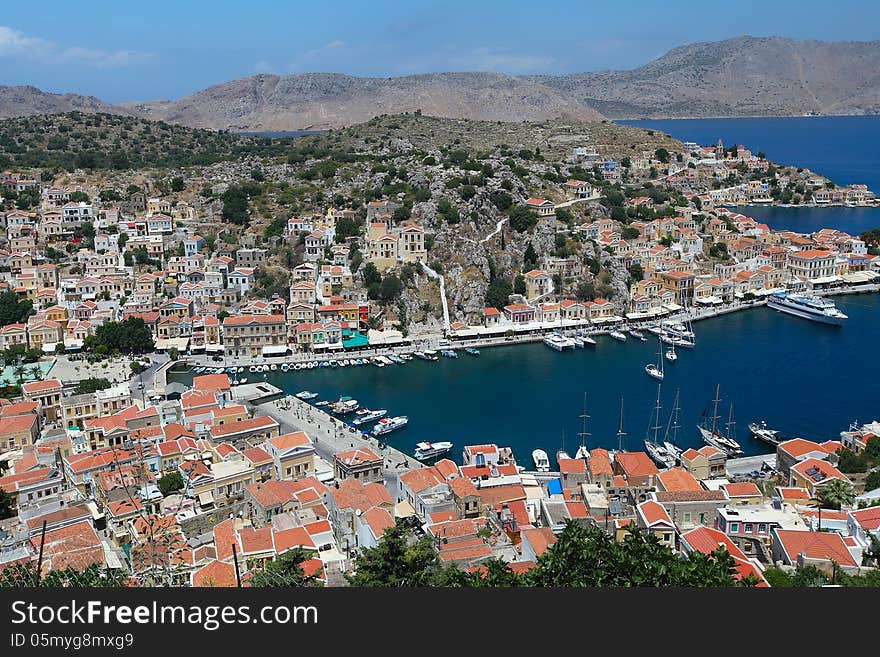 Aerial view of the city of Simi. Greece, Rhodes island. Aerial view of the city of Simi. Greece, Rhodes island