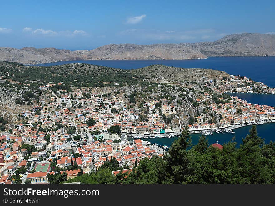 Aerial view of the city of Simi. Greece, Rhodes island. Aerial view of the city of Simi. Greece, Rhodes island