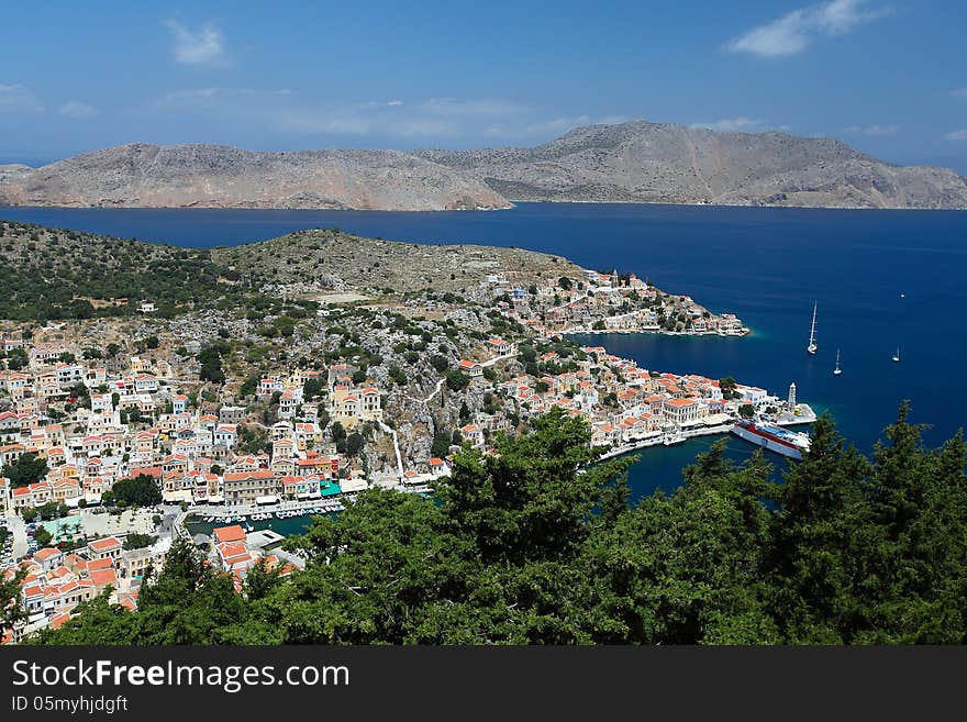 Aerial view of the city of Simi. Greece, Rhodes island. Aerial view of the city of Simi. Greece, Rhodes island