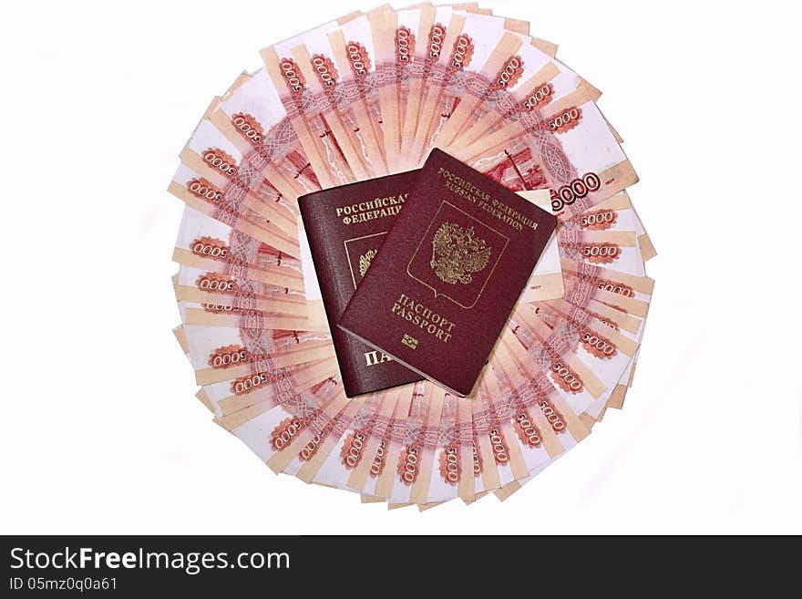 Russian Passports In The Background Banknotes Five Thousand Rubles