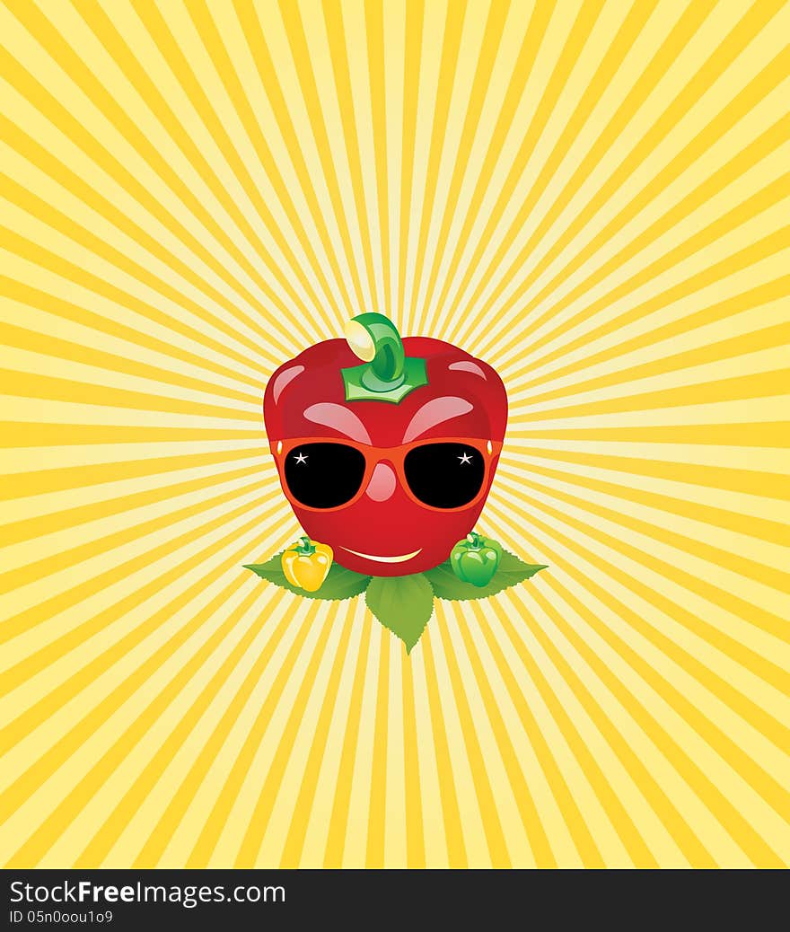 Red pepper with a pair of small on a yellow background for your ideas. EPS 10