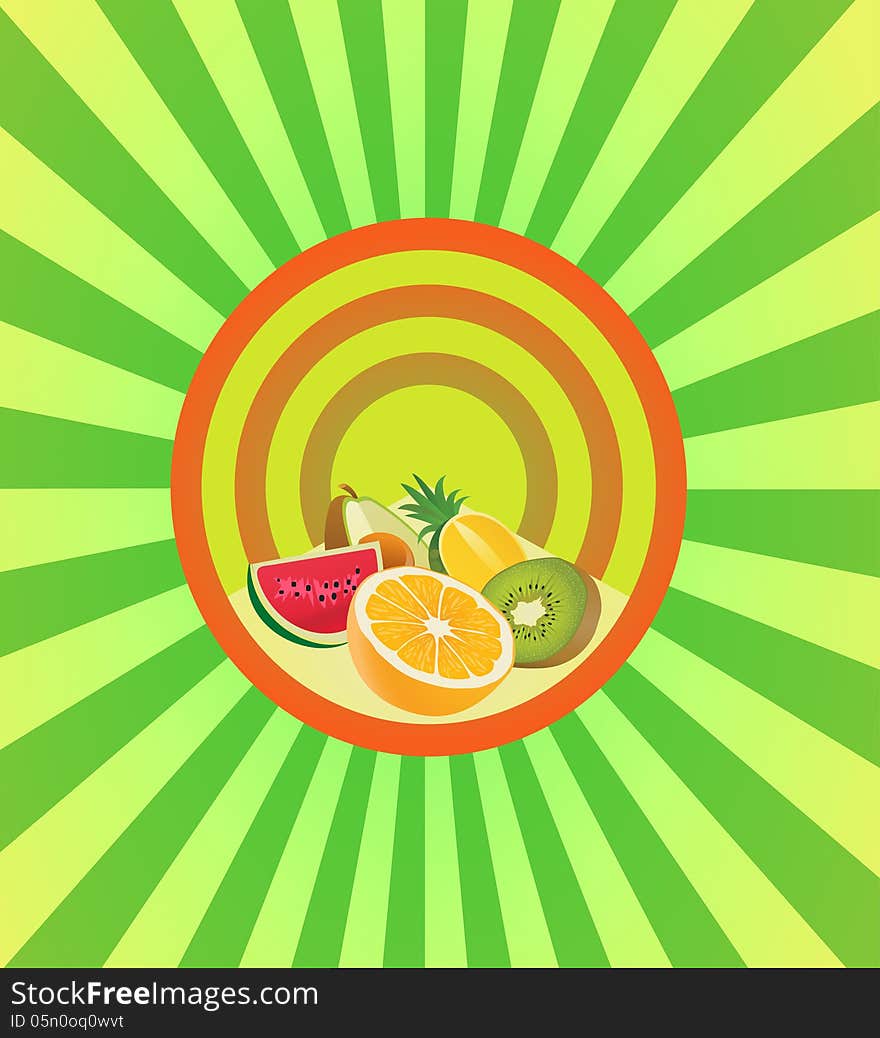 Set the cut fruit in a round frame for your ideas. EPS 10. Set the cut fruit in a round frame for your ideas. EPS 10