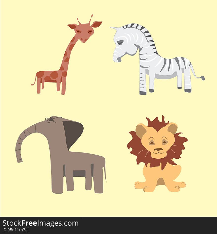 Set Of Cartoon Wild African Animals