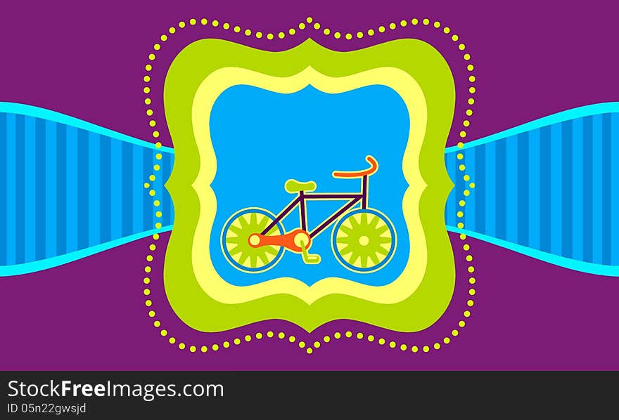 Bicycle on decorated card design template. Bicycle on decorated card design template