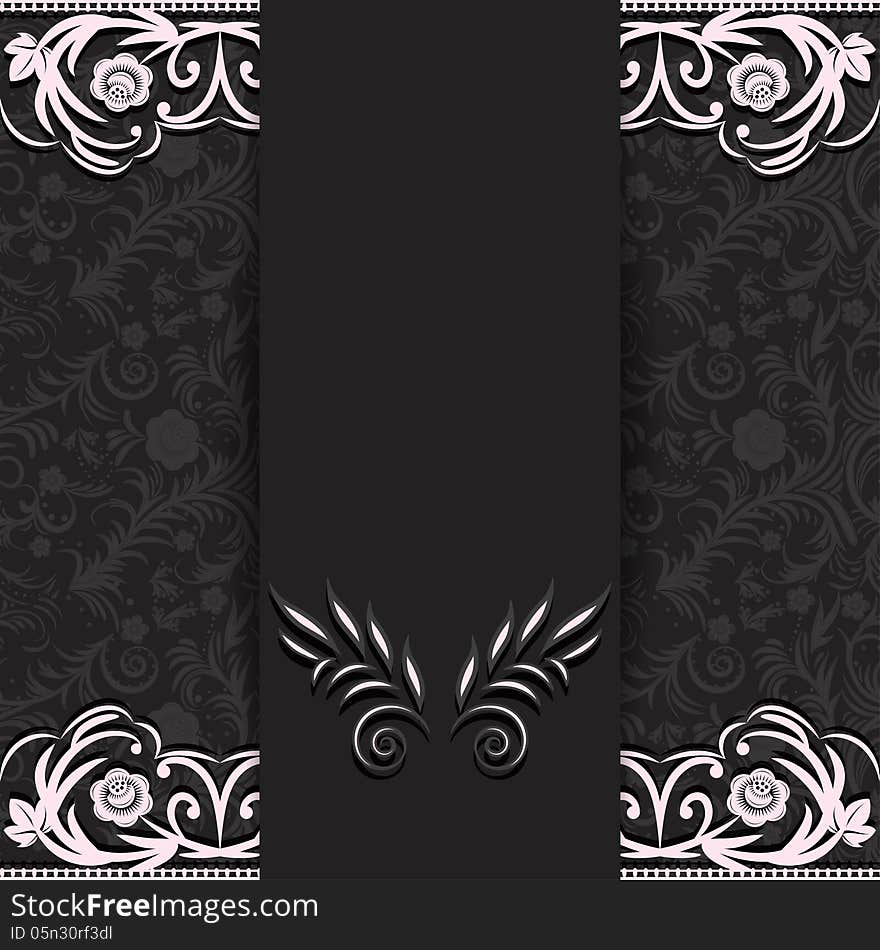 Abstraction dark background with floral lace elements and a place for text. Vector illustration. Abstraction dark background with floral lace elements and a place for text. Vector illustration