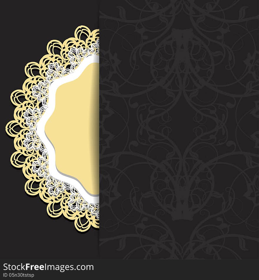 Abstraction dark background with openwork lace element and a place for text. Vector illustration. Abstraction dark background with openwork lace element and a place for text. Vector illustration