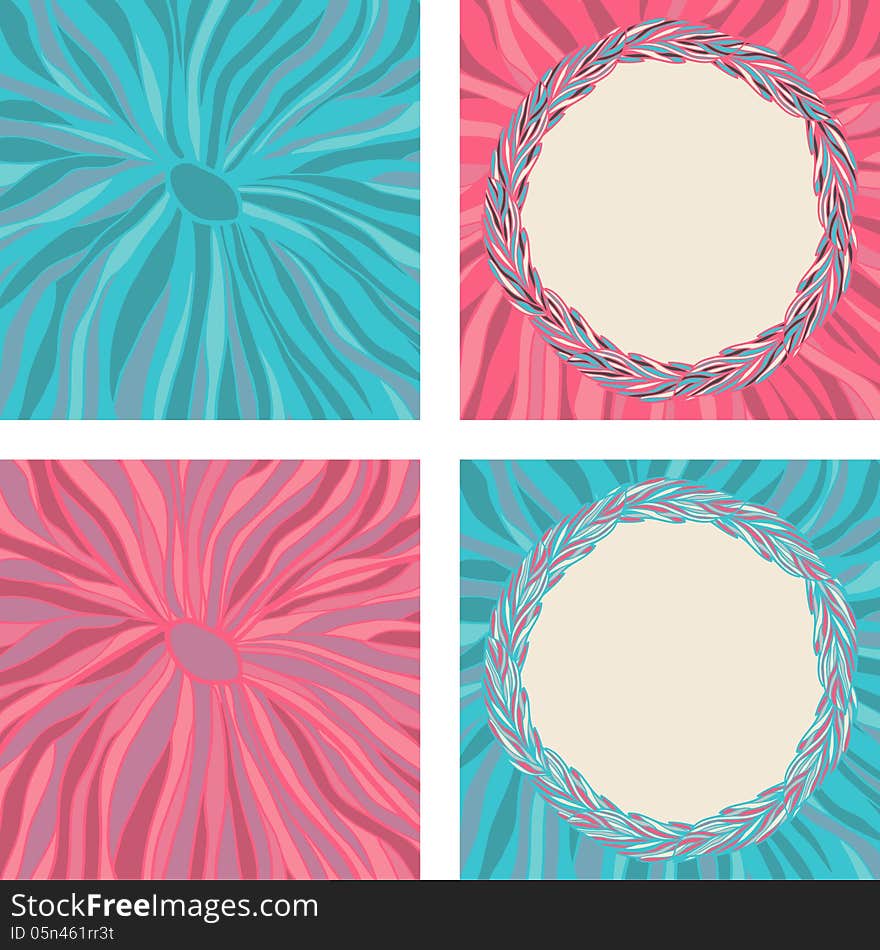 Set of colorful frame and background with leaves, vector illustration