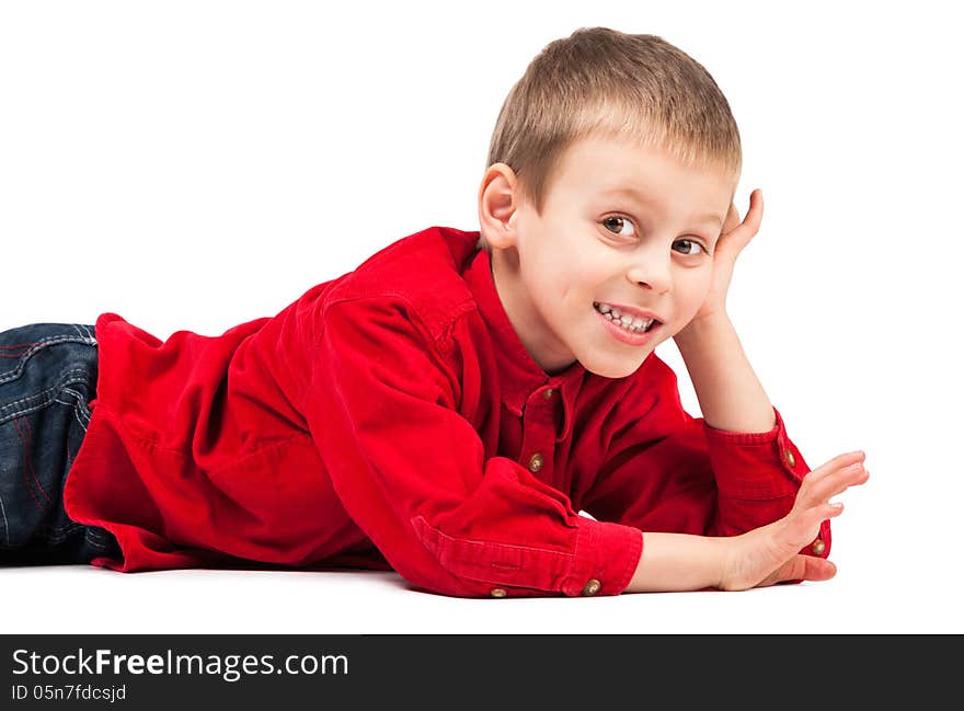 A close-up shot of a boy smiling, on white. A close-up shot of a boy smiling, on white.