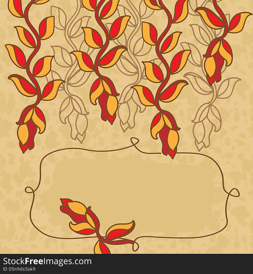 Background with heliconia flowers and vignette. Background with heliconia flowers and vignette