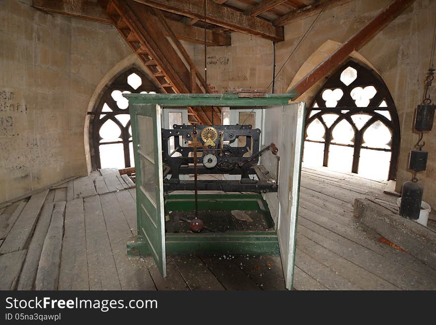 Front view of the clock mechanism taken at the Saint Michael Church, Cluj-Napoca, Transylvania, Romania, Europe. Front view of the clock mechanism taken at the Saint Michael Church, Cluj-Napoca, Transylvania, Romania, Europe.